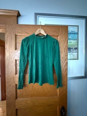 Boden Emerald Green Long-Sleeve Ruffle Collar Top